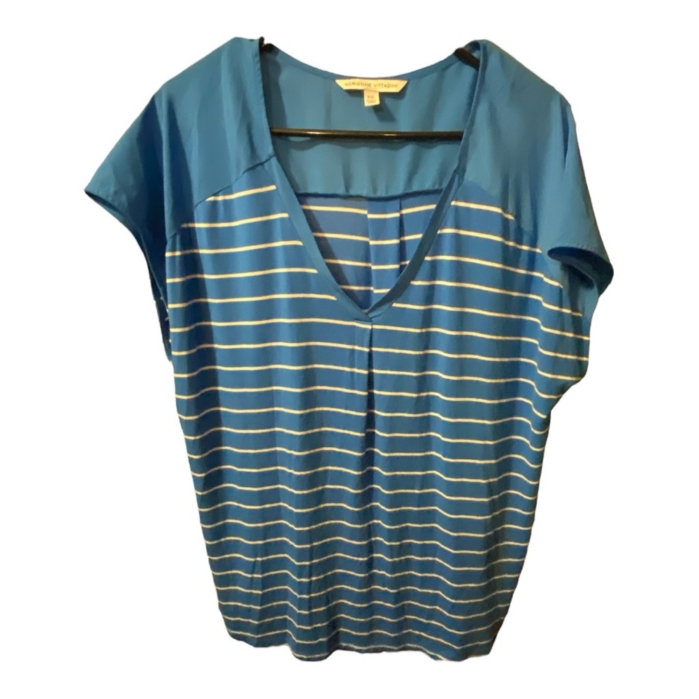 Adrienne Vittadini Blue and White Striped V-Neck Top - Picture 2 of 4